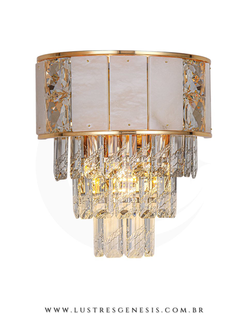Arandela de Parede Minimalista Dourada Cristal Transparente 25cm, Sala de Estar, Cabeceira, Banheiro, Lavabo, Hall, Suite Master